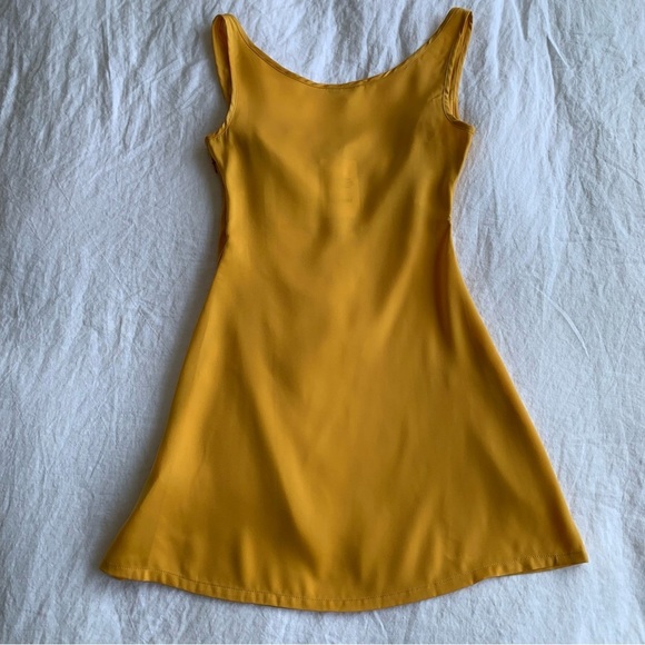 NWT Miaou Ginger Silky Draped Ruched Cowl Sleeveless Mini Dress Mustard Yellow - Picture 11 of 12